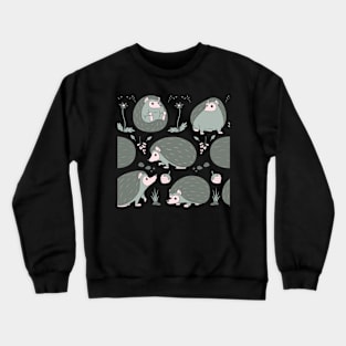 Hedgehogs Among the Flowers Pattern in Grey and Peach Crewneck Sweatshirt